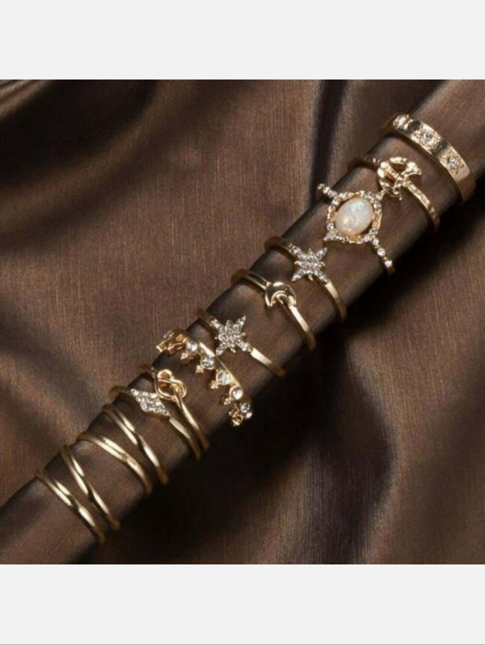 Women's gold opal stack ring set 13 piece set gold boho midi knuckle rings NWT